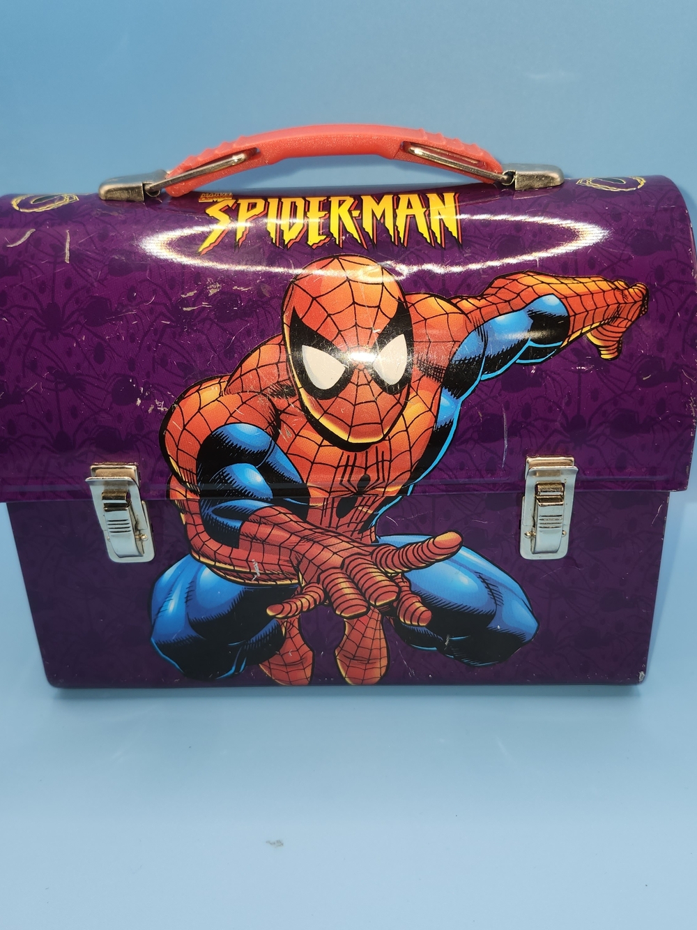 2001 Marvel Comics Spider-Man Mini Metal Dome Lunch Box Tin/ Some Wear/Good Cond